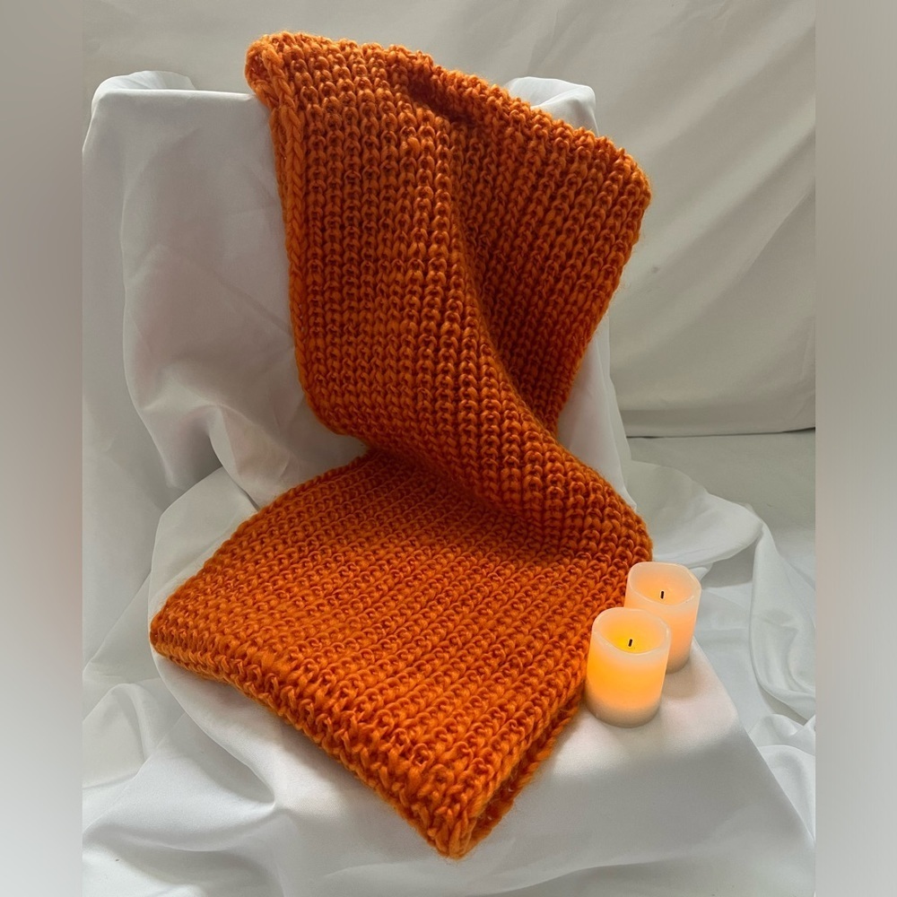 ✔️Soft Knitted Winter Orange Infinity One Size Scarf